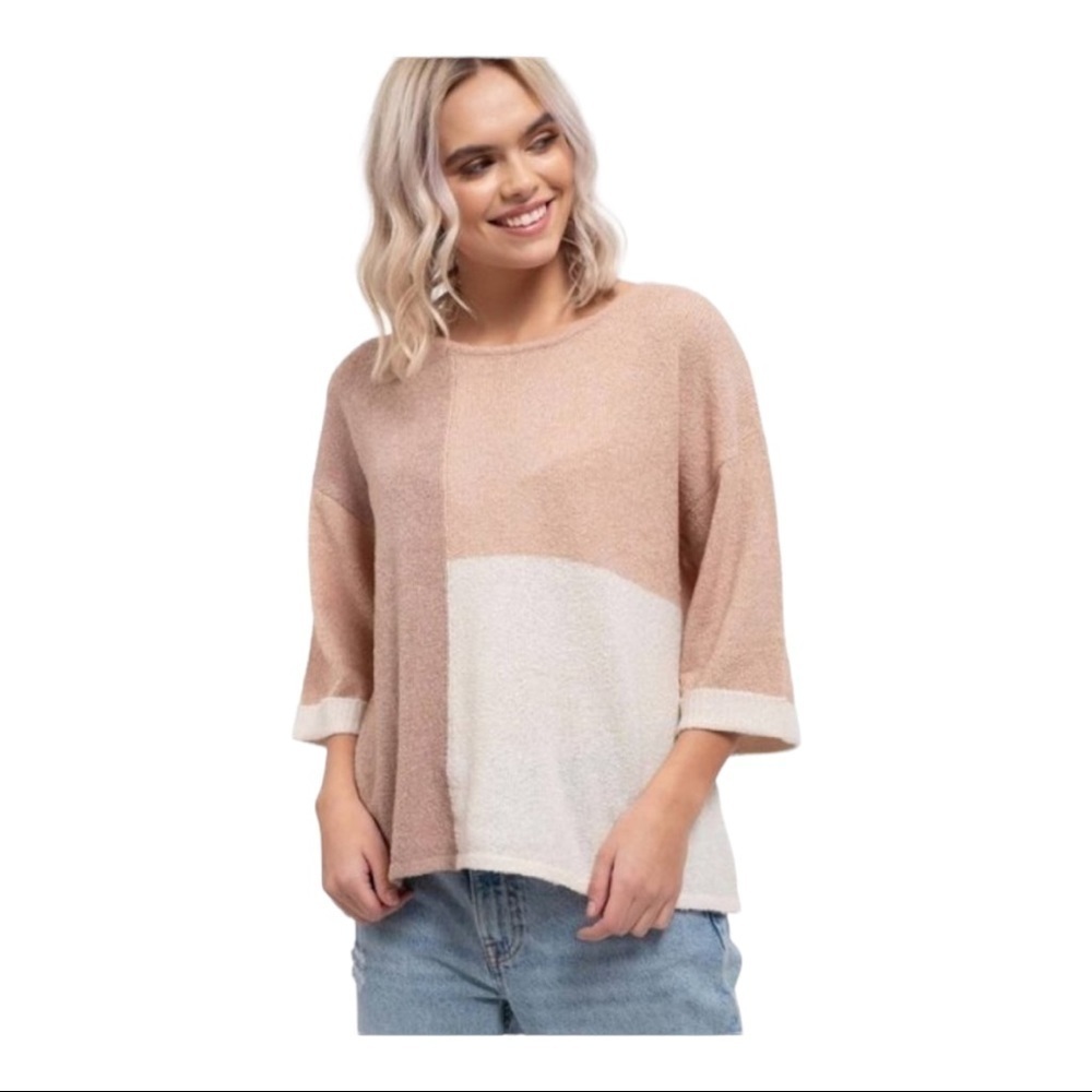 BY the river color block pull over sweater